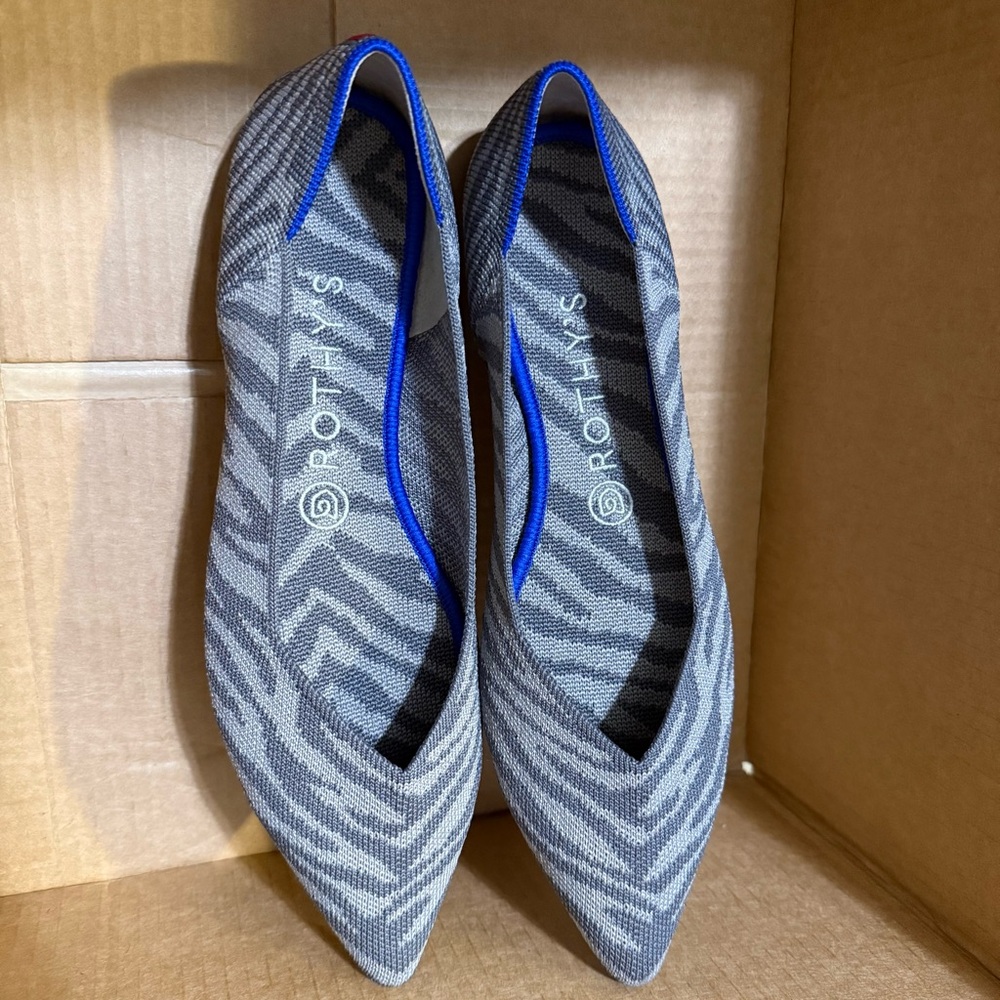 Rothy's Zebra Pattern Gray and Blue Flats
